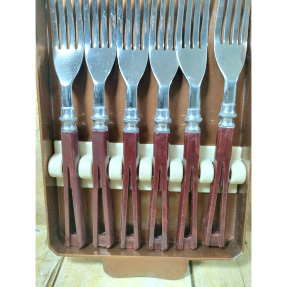 VTG 50s Stanley Deluxe Steak Fork Set Of 6 w/Tray MCM - Picture 4 of 9